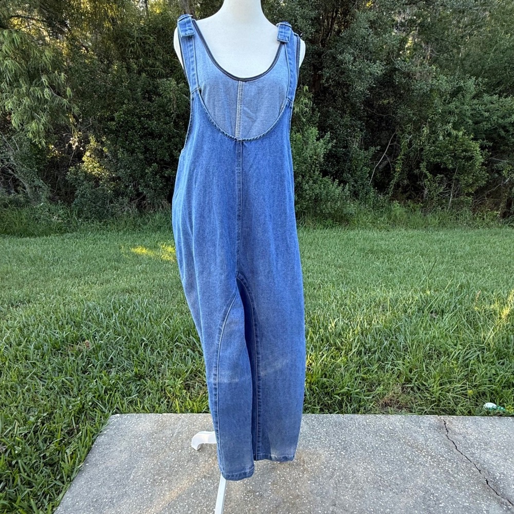 Vintage Utility Y2K Style Baggy Wide Leg Denim Prairie Overalls Women M Blue